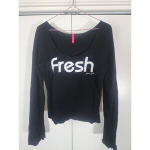 Joomi Joolz FRESH Rhinestone vintage BLACK top with Long Sleeves LARGE Y2K